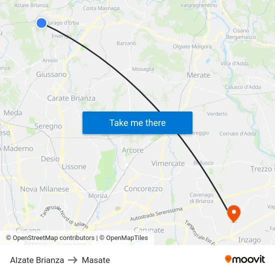 Alzate Brianza to Masate map