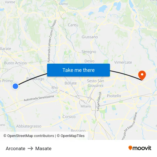 Arconate to Masate map