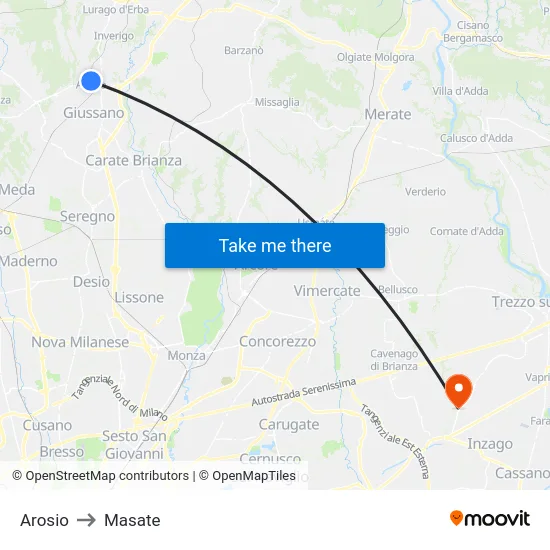 Arosio to Masate map