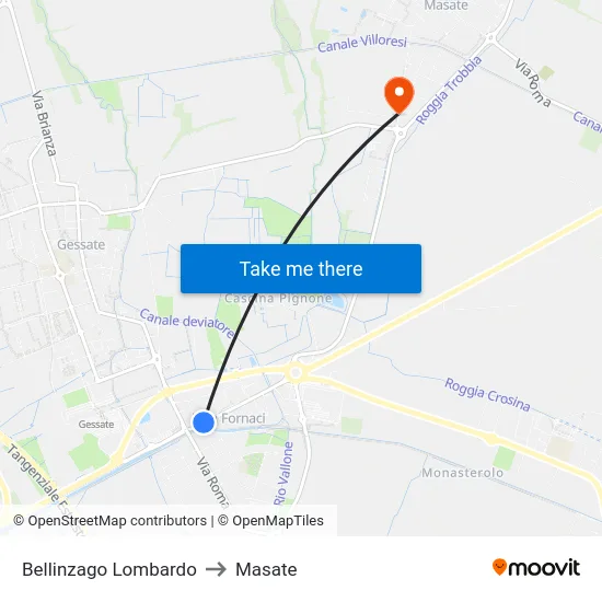 Bellinzago Lombardo to Masate map