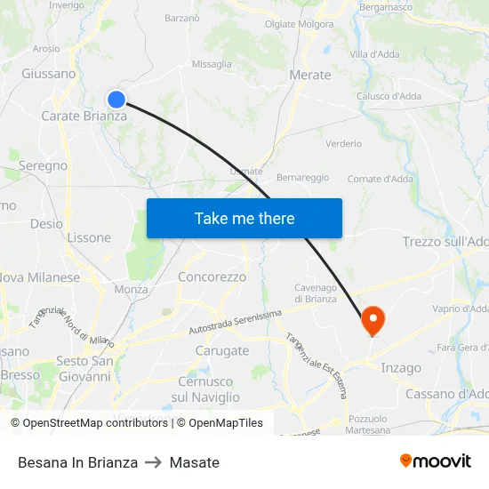 Besana in Brianza to Masate map