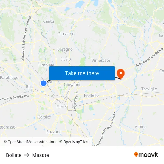 Bollate to Masate map