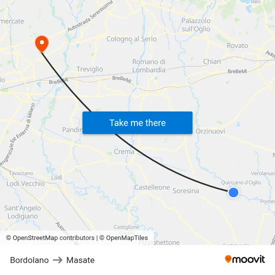 Bordolano to Masate map