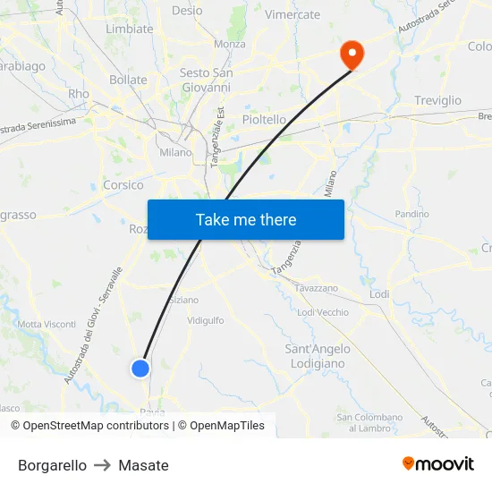 Borgarello to Masate map