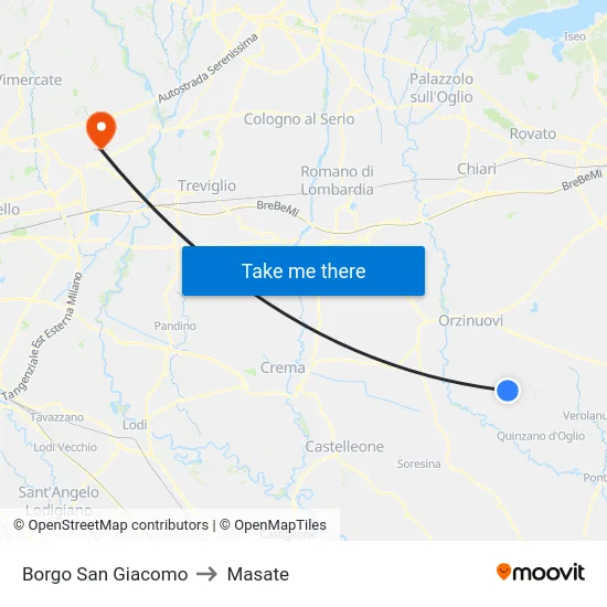 Borgo San Giacomo to Masate map