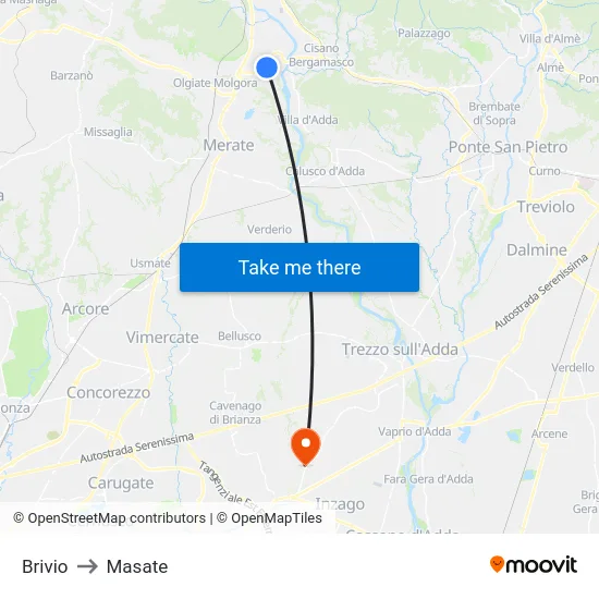 Brivio to Masate map