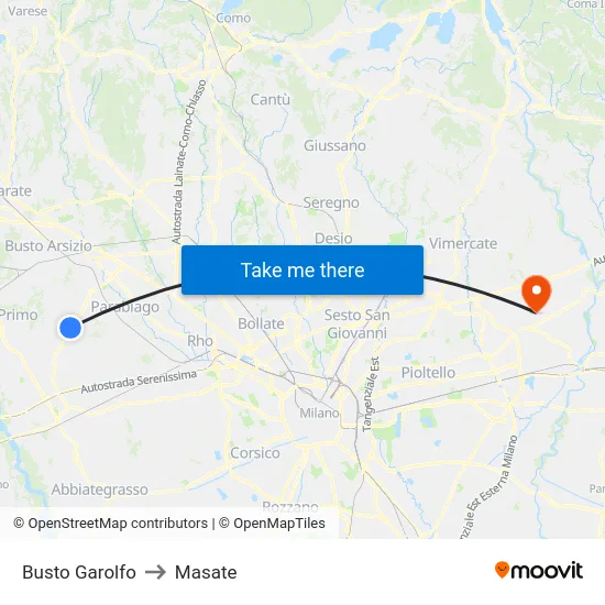 Busto Garolfo to Masate map