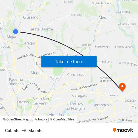 Cabiate to Masate map