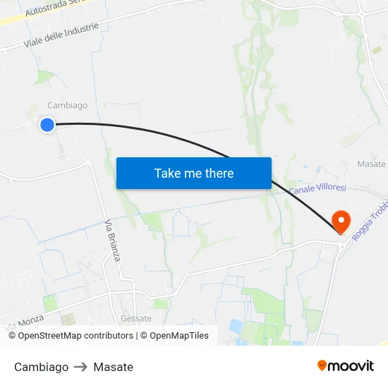 Cambiago to Masate map