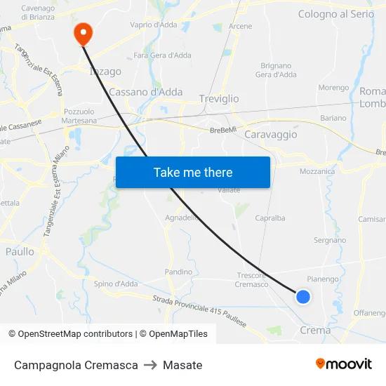 Campagnola Cremasca to Masate map