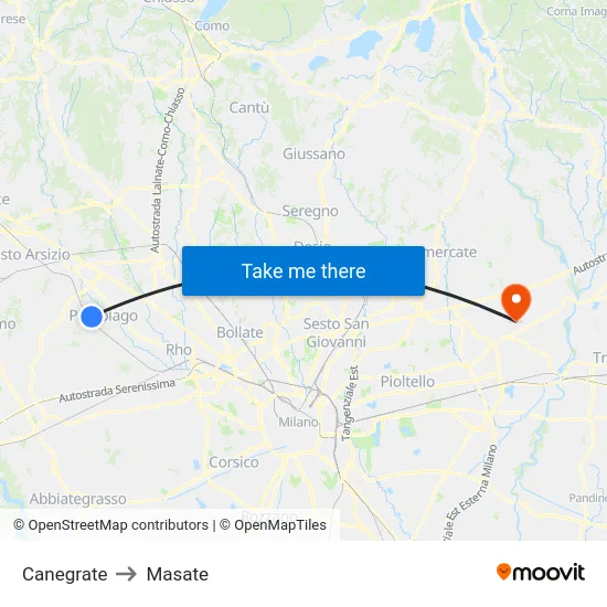 Canegrate to Masate map