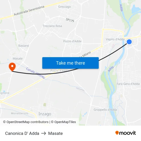 Canonica d'Adda to Masate map