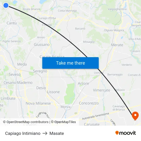 Capiago Intimiano to Masate map