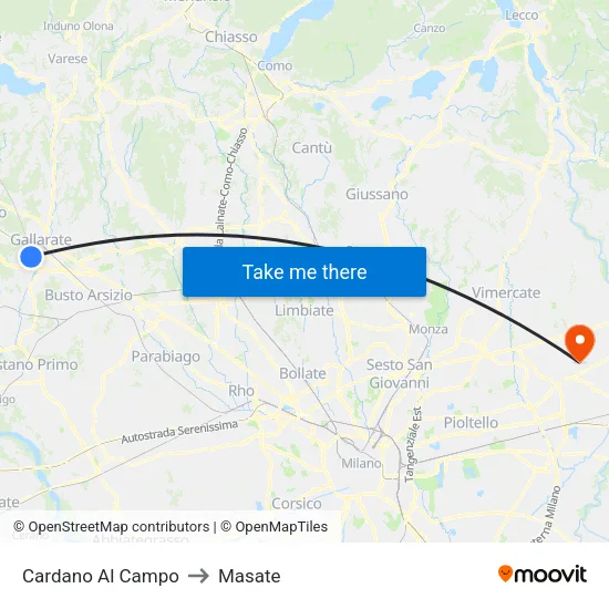Cardano al Campo to Masate map