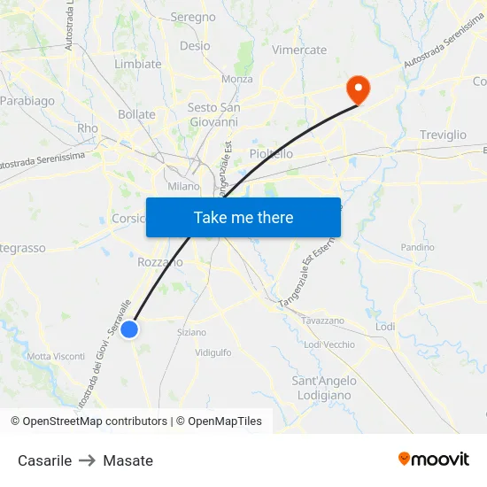 Casarile to Masate map