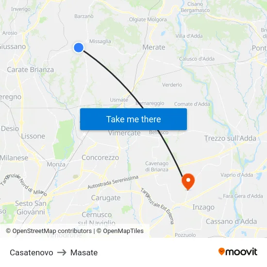Casatenovo to Masate map