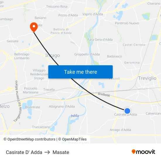 Casirate d'Adda to Masate map