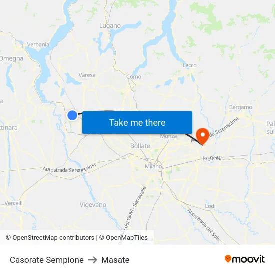 Casorate Sempione to Masate map