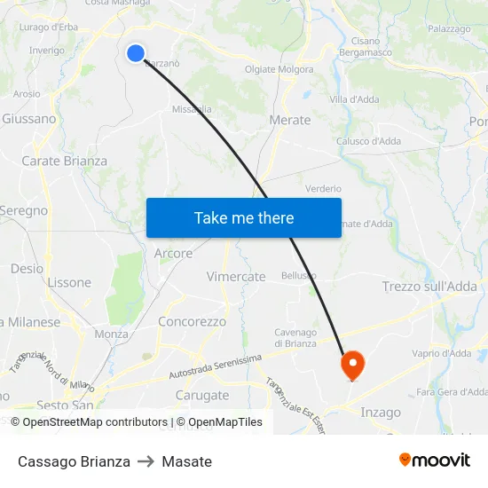 Cassago Brianza to Masate map