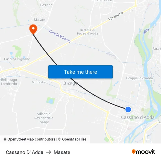 Cassano D' Adda to Masate map