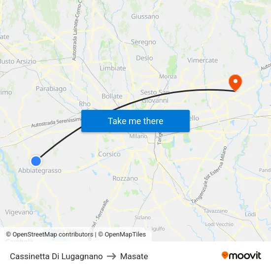 Cassinetta Di Lugagnano to Masate map