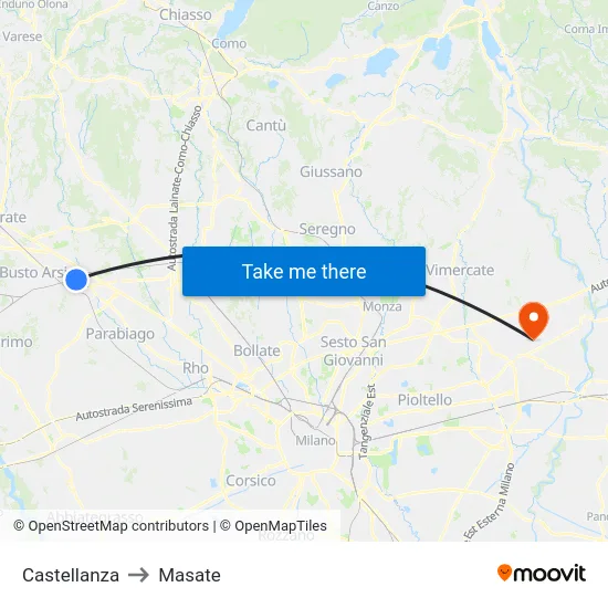 Castellanza to Masate map