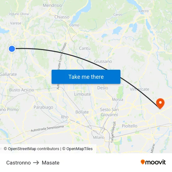 Castronno to Masate map