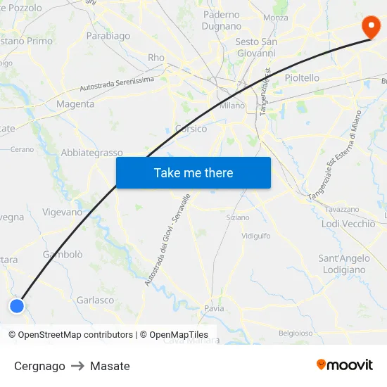 Cergnago to Masate map