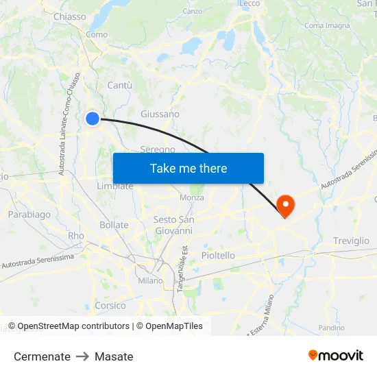 Cermenate to Masate map