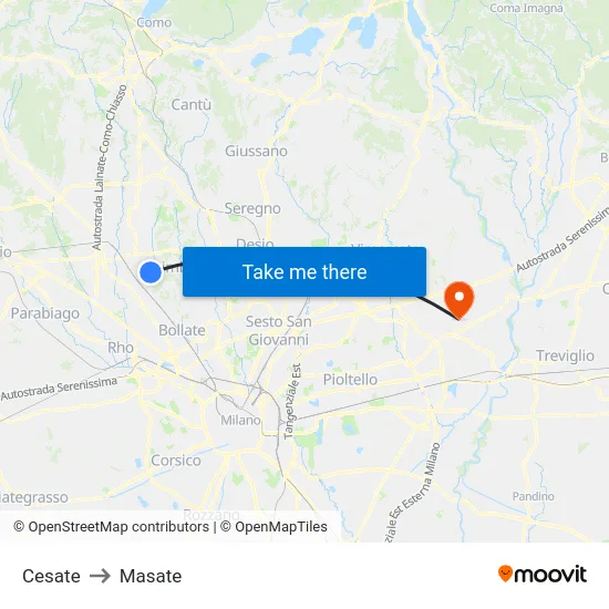 Cesate to Masate map