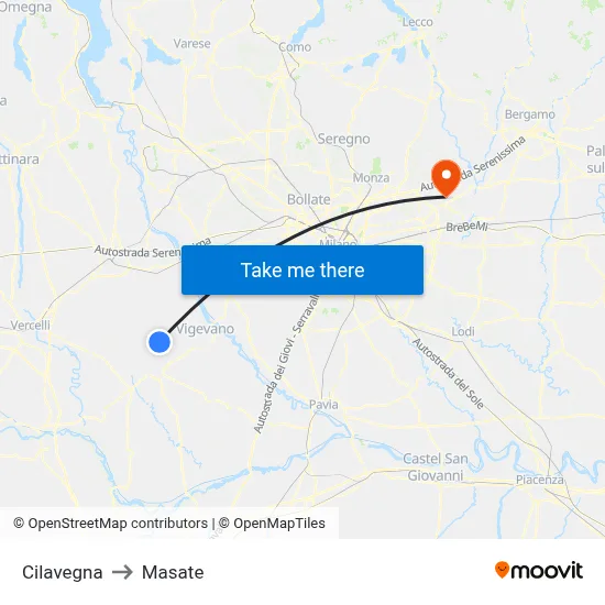 Cilavegna to Masate map