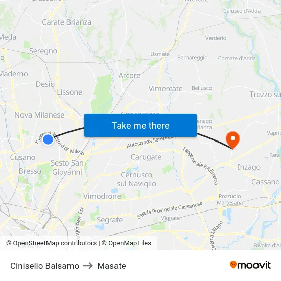 Cinisello Balsamo to Masate map