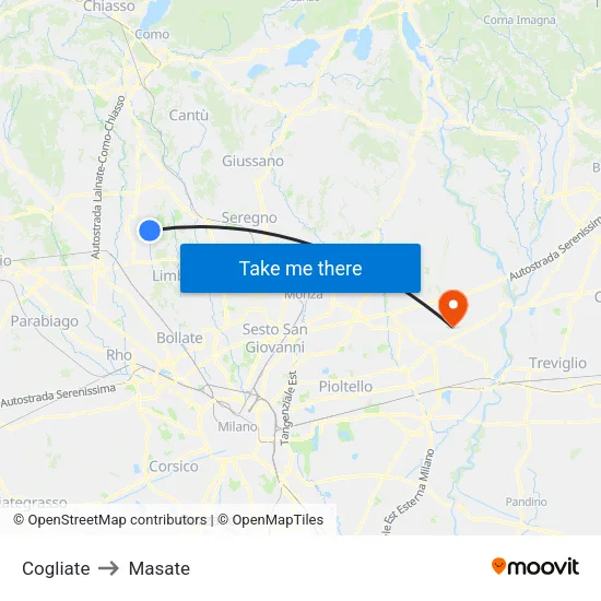Cogliate to Masate map
