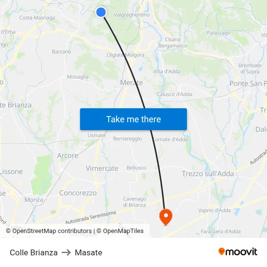 Colle Brianza to Masate map