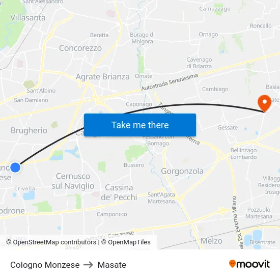 Cologno Monzese to Masate map