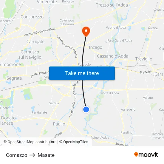 Comazzo to Masate map