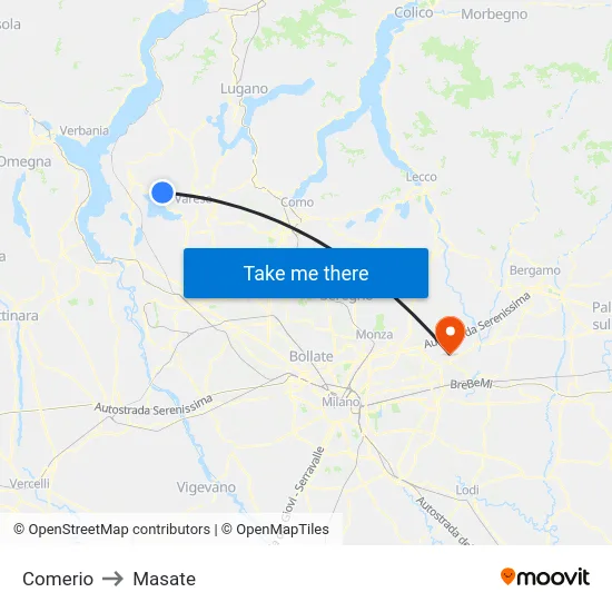 Comerio to Masate map