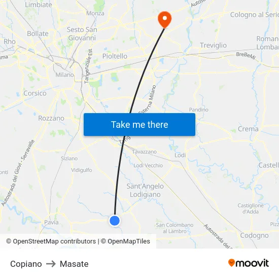 Copiano to Masate map