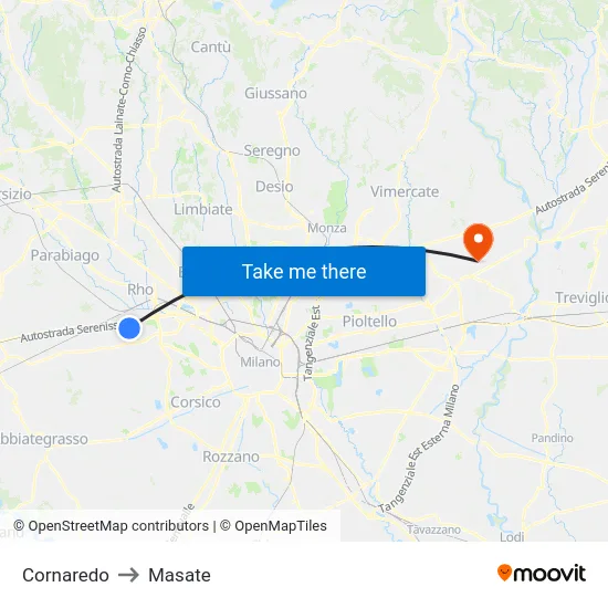 Cornaredo to Masate map