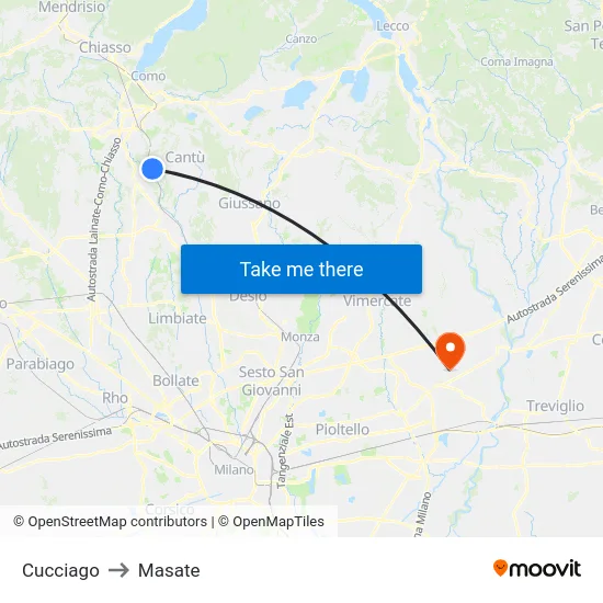 Cucciago to Masate map