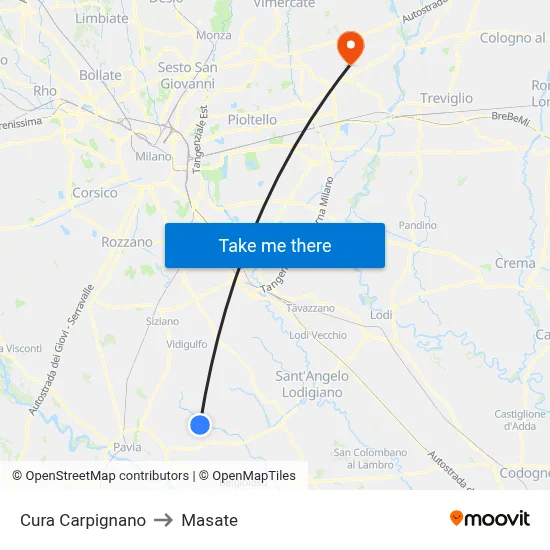 Cura Carpignano to Masate map