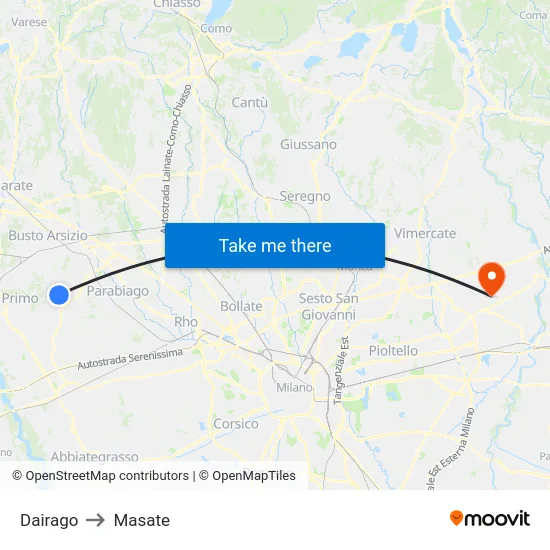 Dairago to Masate map