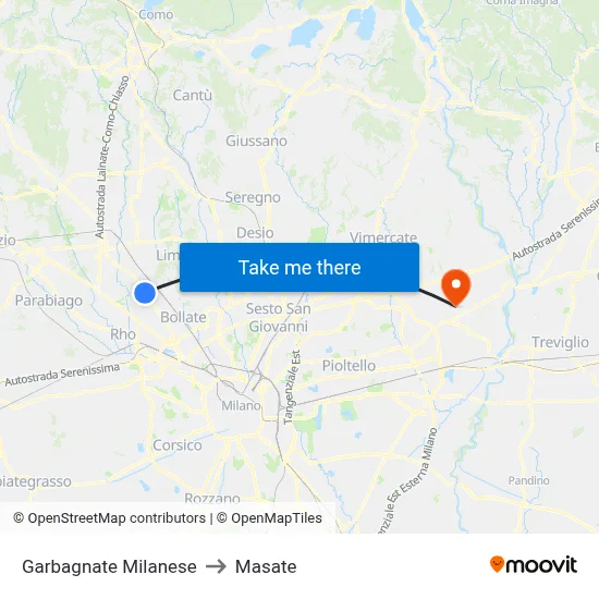 Garbagnate Milanese to Masate map