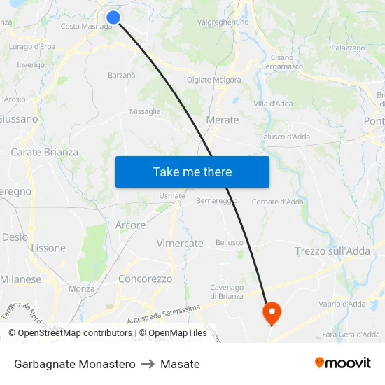 Garbagnate Monastero to Masate map