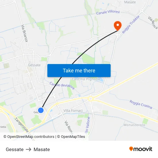 Gessate to Masate map