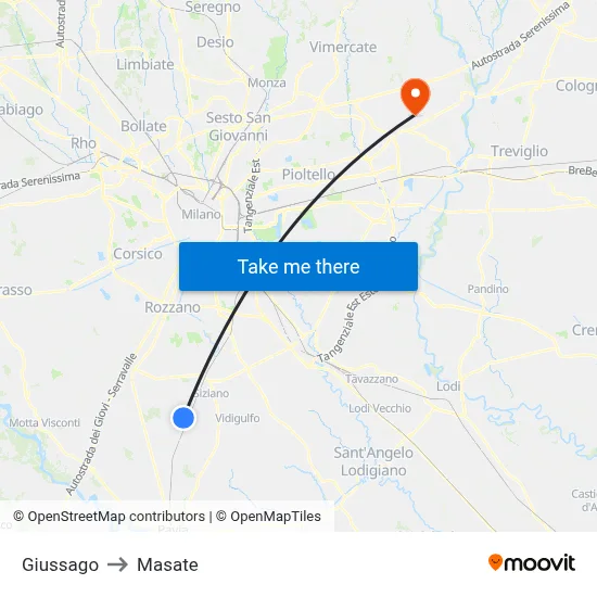 Giussago to Masate map