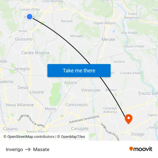 Inverigo to Masate map