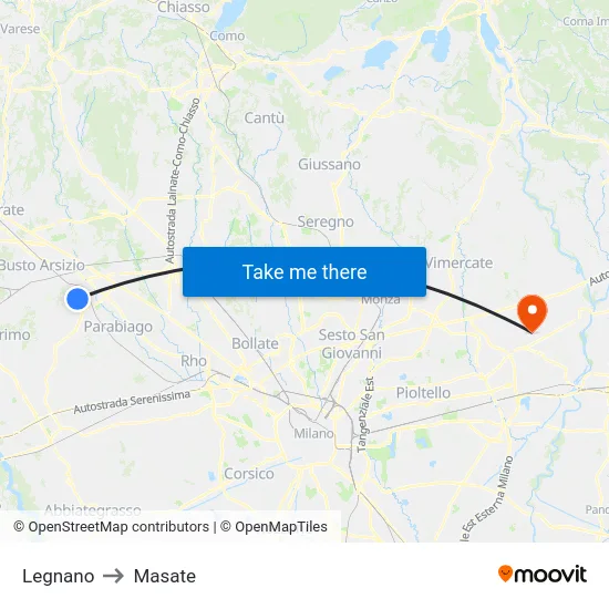 Legnano to Masate map