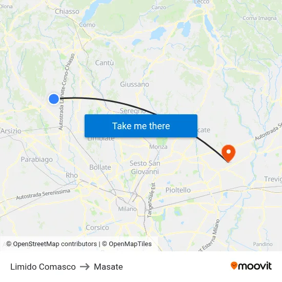 Limido Comasco to Masate map