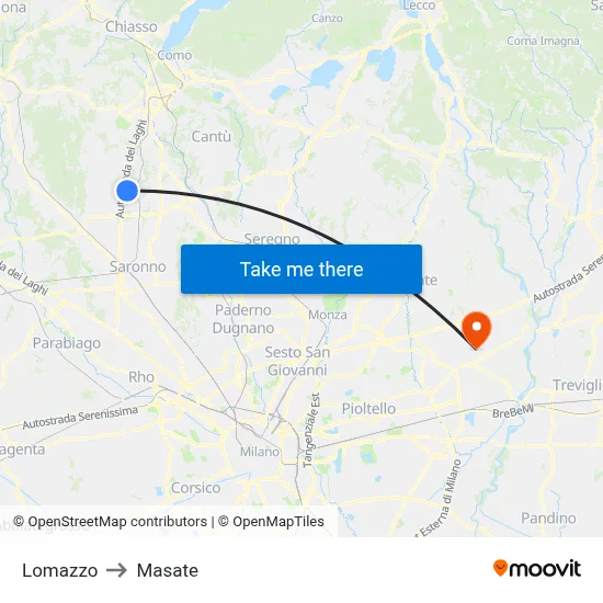 Lomazzo to Masate map